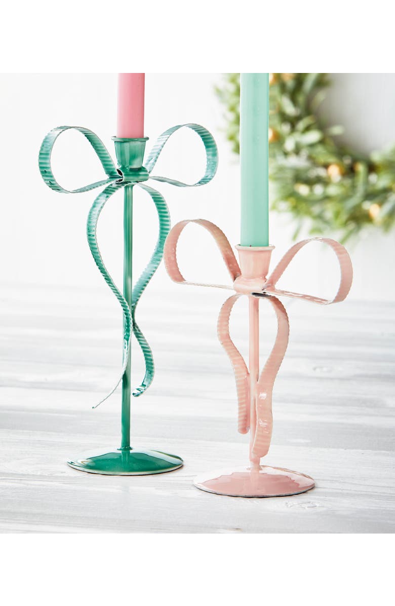 tag Very Merry Bow Taper Holder Small Pink Candle Holder, Alternate, color, Pink
