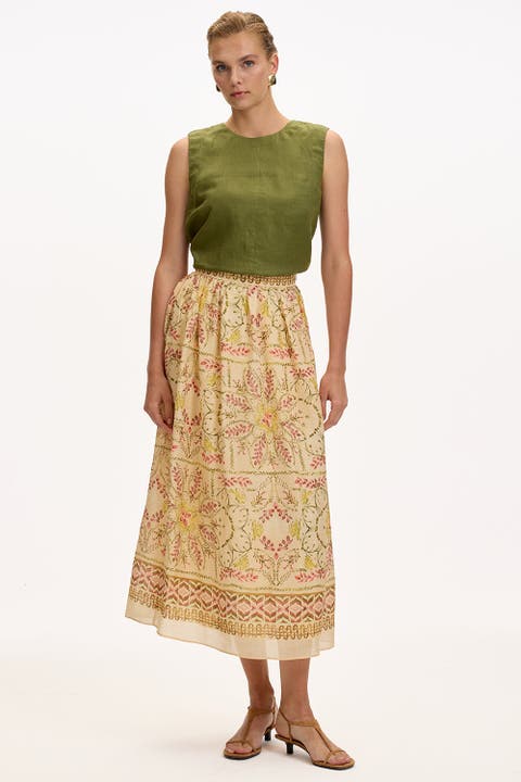 Cachet Lined Woven Midi Skirt