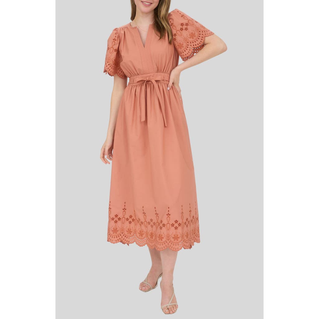 Blu Pepper Eyelet Tie Waist Maxi Dress In Brown
