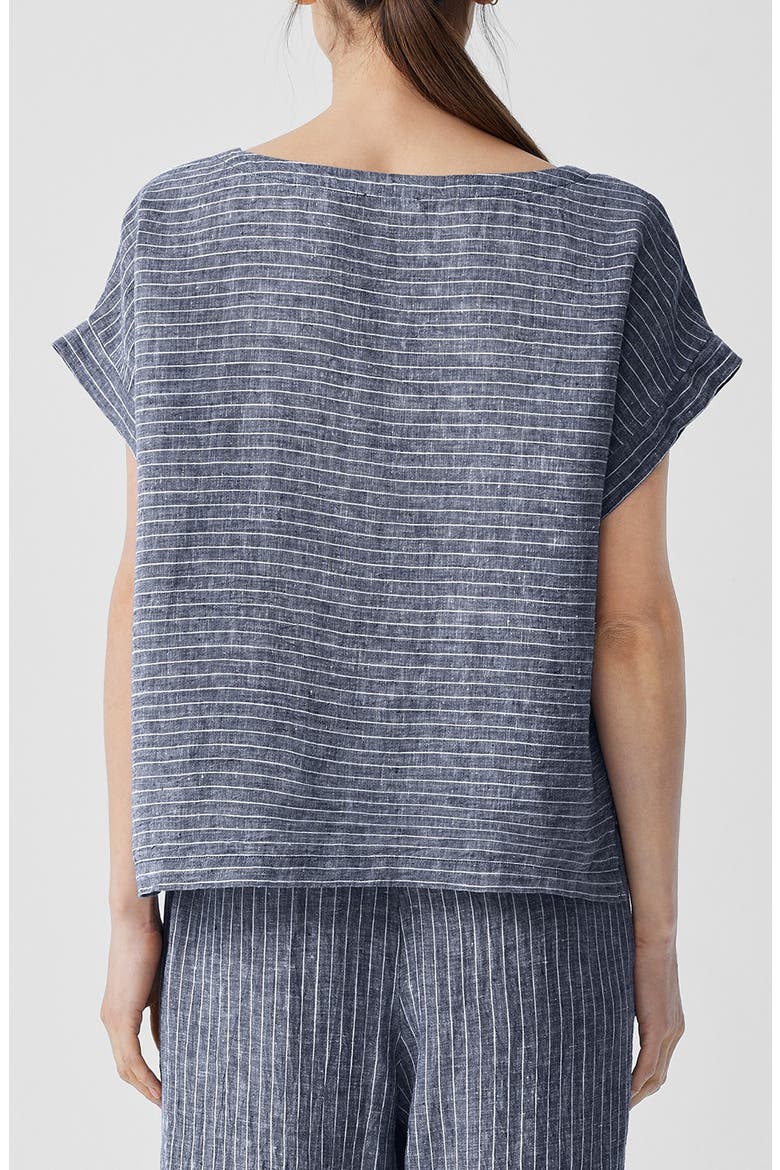 Stripe Ballet Neck Organic Linen Top, Alternate, color, OCEAN