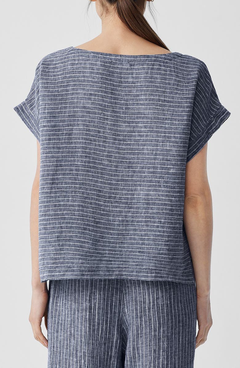 Eileen Fisher Stripe Ballet Neck Organic Linen Top, Alternate, color, 