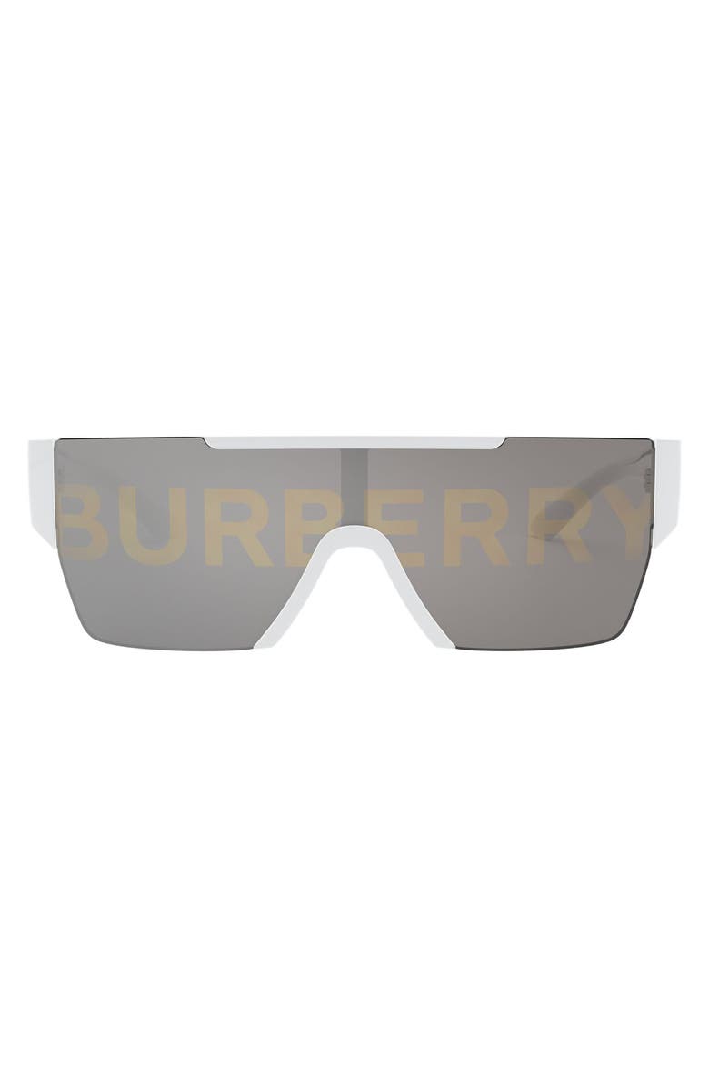 Burberry 38mm Shield Sunglasses, Main, color, White/Gry Burberry Slvr/Gold