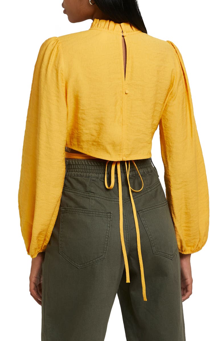 River Island Mock Neck Tie Waist Crop Top, Alternate, color,