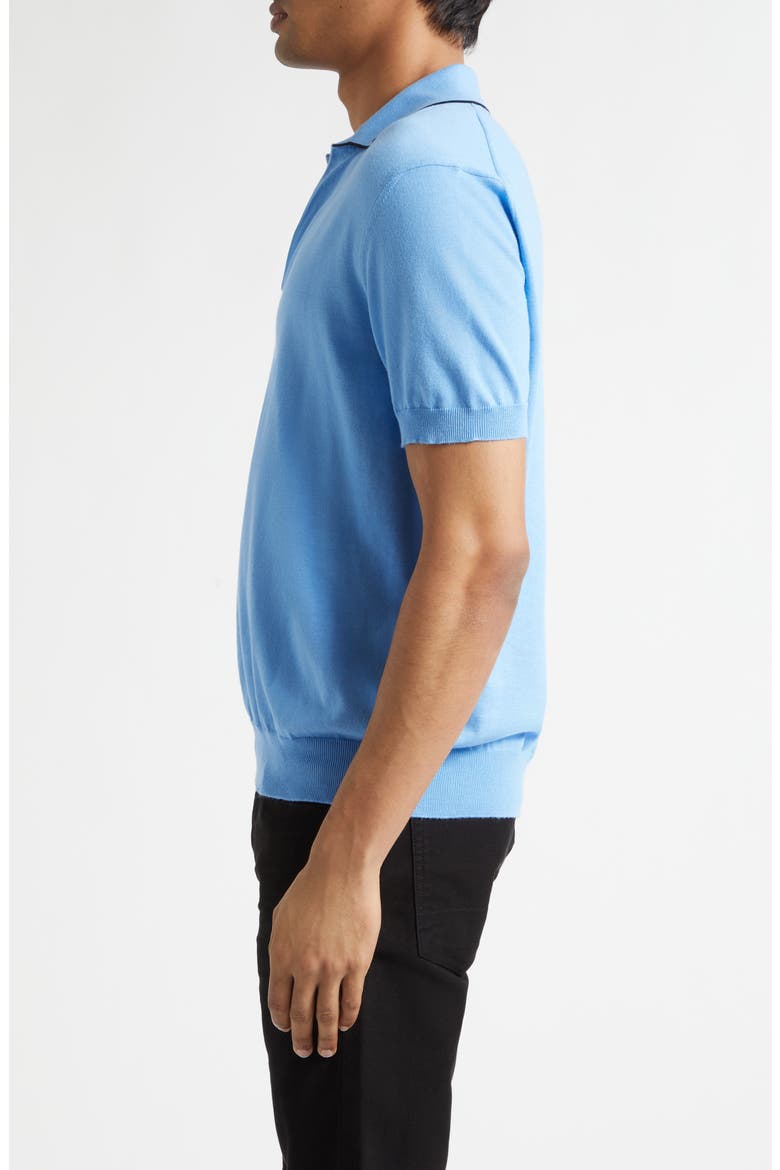 Tipped Silk & Cotton Polo Sweater, Alternate, color, AZURE BLUE