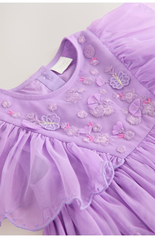 Next Kids' Floral Embroidered Flutter Sleeve Tulle Party Dress