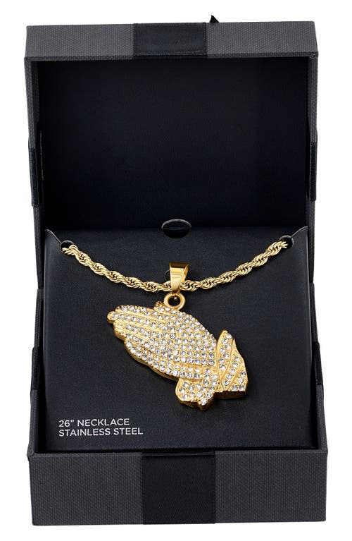 American Exchange Pavé Crystal Praying Hands Pendant Necklace In Gold/gold