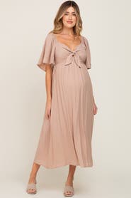 PinkBlush Front Tie Ruffle Sleeve Midi Dress
