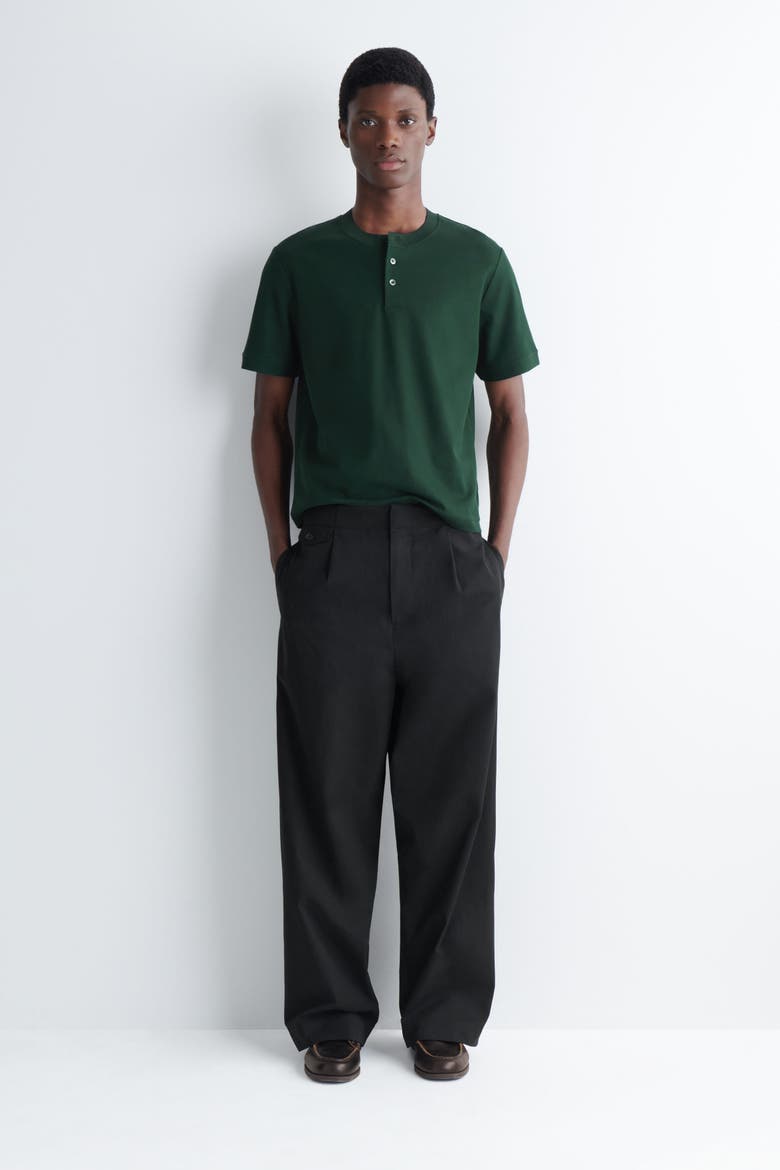 Contrast-tipped Cotton-piqué Henley Top, Alternate, color, FOREST GREEN