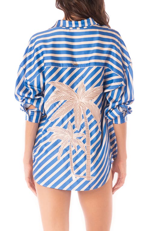 Maaji Azure Manele Stripe Cover-up Shirt In Open Blue