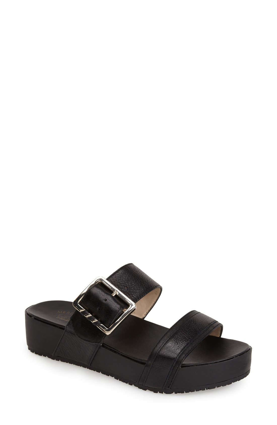 Original Collection 'Frill' Slide Sandal, Main, color, BLACK/ BLACK LEATHER