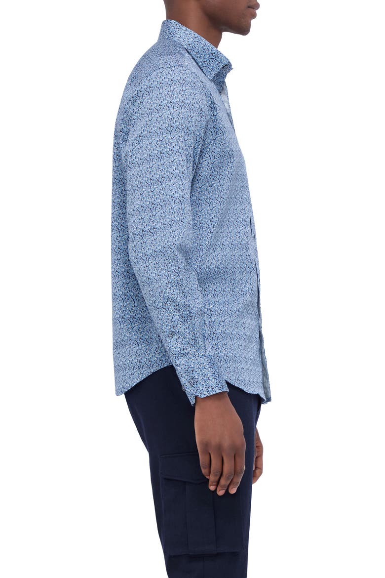 Karl Shaped Fit Abstract Print Stretch Button-Up Shirt, Alternate, color, COBALT
