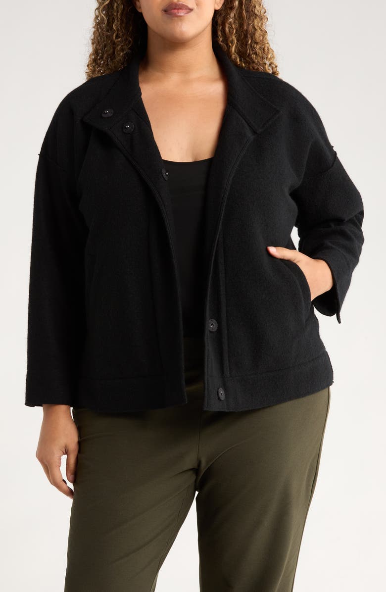 Eileen Fisher Stand Collar Wool Jacket, Main, color, Black