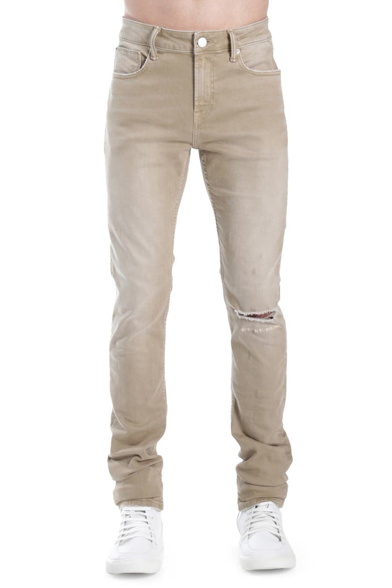 Strat Ripped Super Skinny Jeans, Main, color, KHAKI