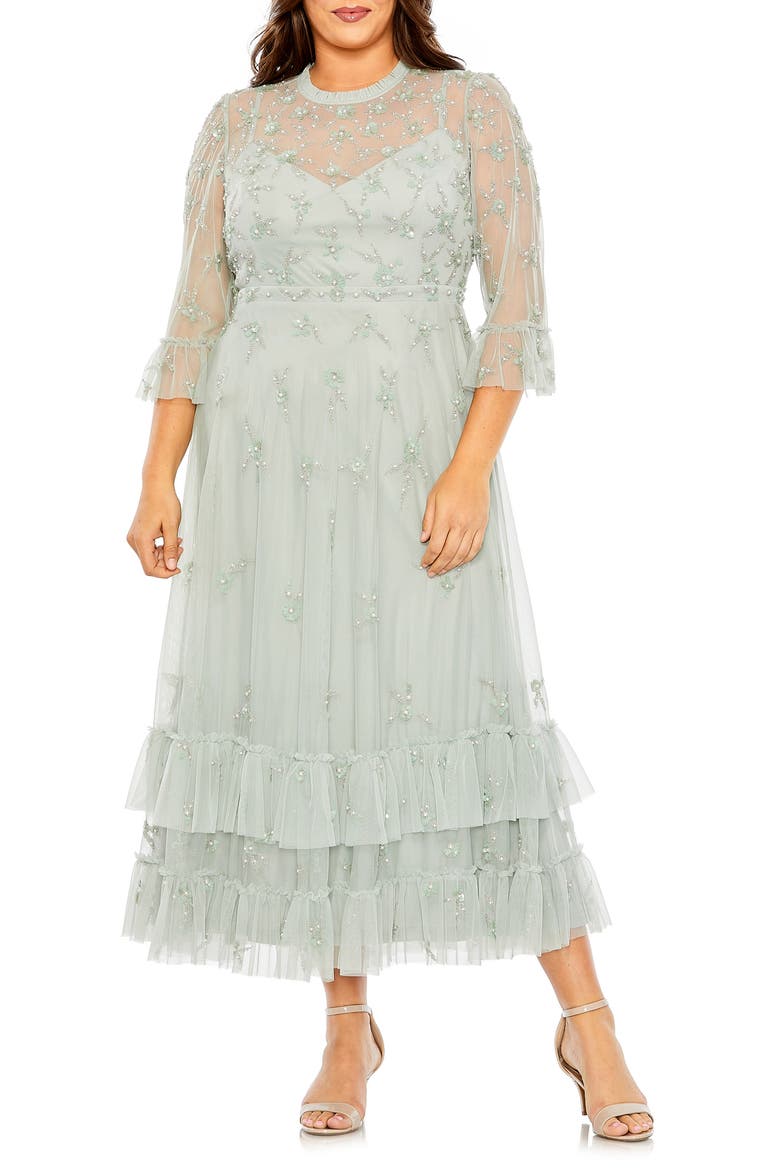 High Neck Embellished Flutter Half Length Sleeve, Main, color, SAGE