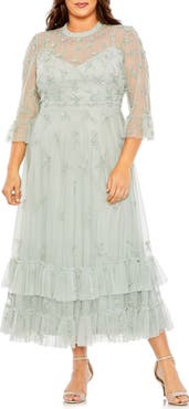 FABULOUSS BY MAC DUGGAL High Neck Embellished Flutter Half Length Sleeve