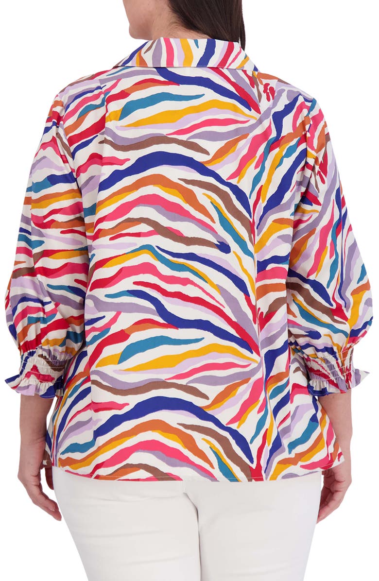 Foxcroft Alexis Stripe Smocked Sleeve Cotton Popover Top, Alternate, color, 