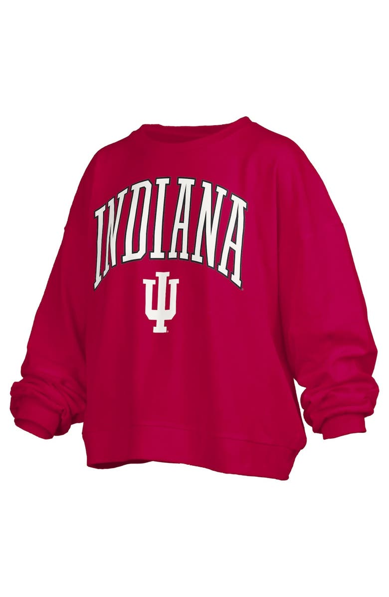 PRESSBOX Women's Pressbox Crimson Indiana Hoosiers Janise Arch Over Logo Waist Length Oversized Pullover Sweatshirt, Alternate, color, Crimson