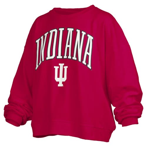 Pressbox Crimson Indiana Hoosiers Janise Arch Over Logo Waist Length Oversized Pullover Sweatshirt