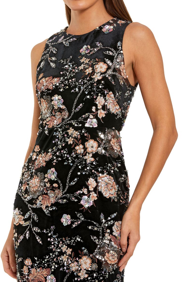 Embroidered Velvet High Neck Sleeveless Midi Dress, Alternate, color, Black Multi