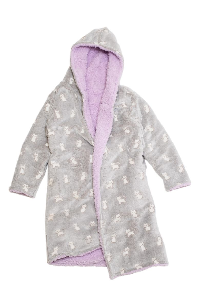mimish Kids' Reversible Glow in the Dark Hooded Robe, Alternate, color, Orchid Bloom