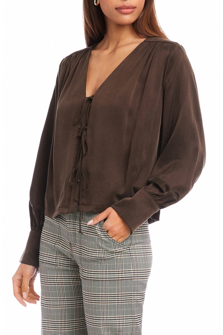 Kayla Tie Front Top, Alternate, color, BROWN