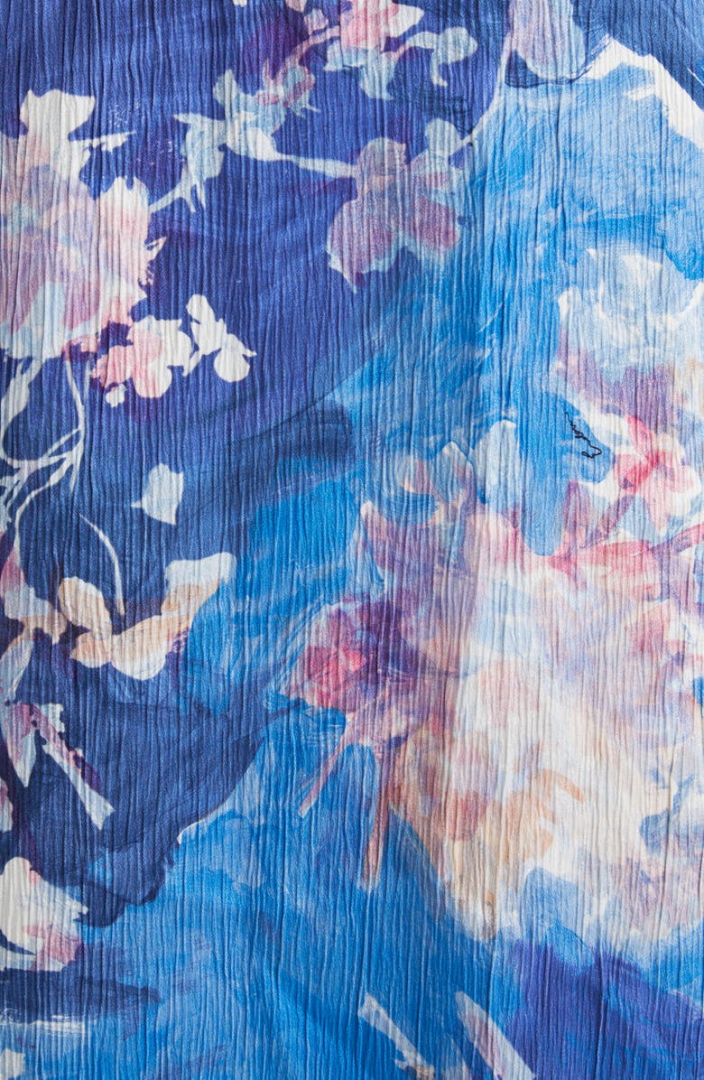 Erdem Floral Print Sleeveless Crinkled Satin Midi Dress, Alternate, color, Artist Garden Pale Cobalt