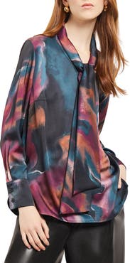 Misook Tie Neck Crêpe de Chine Blouse
