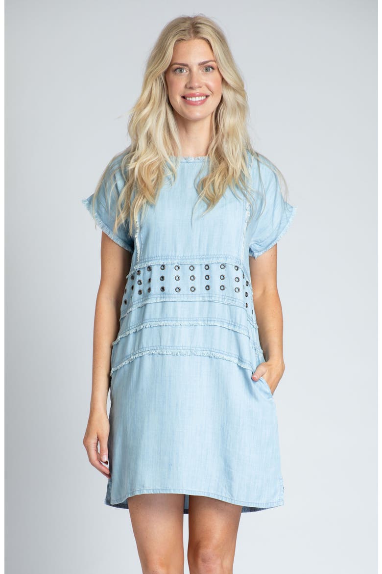 Frayed Grommet A-Line Chambray Dress, Alternate, color, LIGHT INDIGO