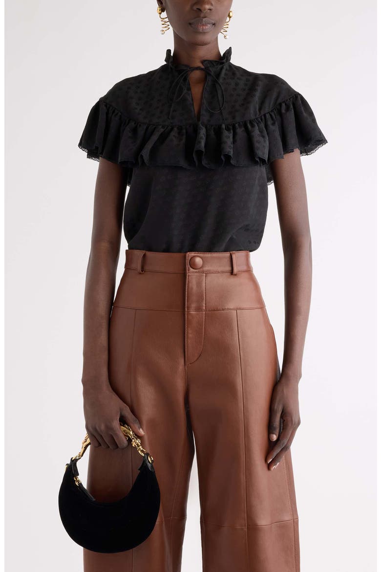 Silk Jacquard Flutter Blouse, Main, color, BLACK