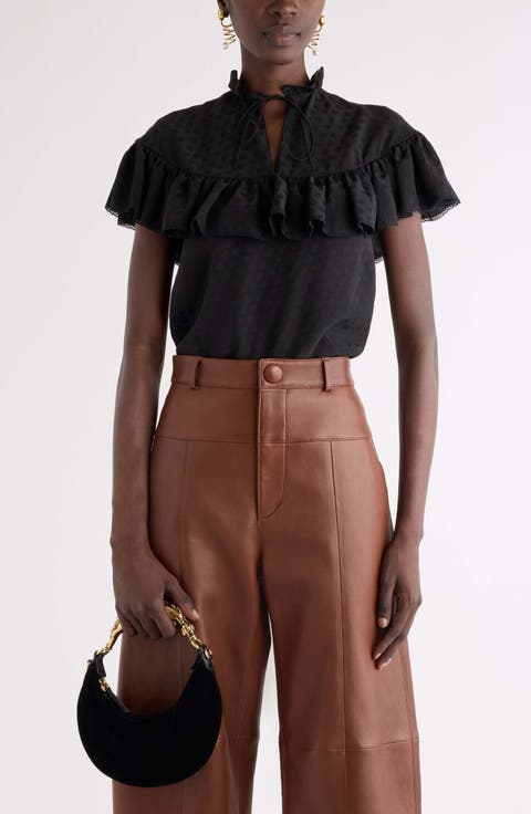 Silk Jacquard Flutter Blouse