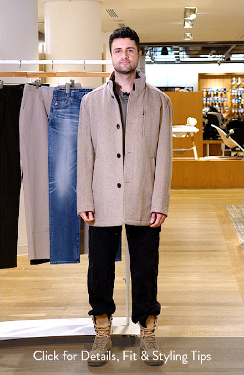 Upton Luxe 175th Anniversary Tan Wool Blend Car Coat with Removable Suede Bib, sales video thumbnail