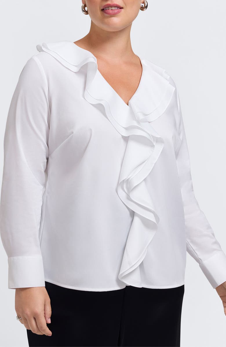 Foxcroft Shantel Ruffle Long Sleeve Top, Alternate, color, White