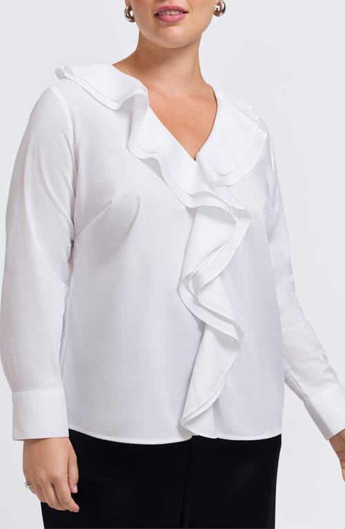 Foxcroft Shantel Ruffle Long Sleeve Top In Blue