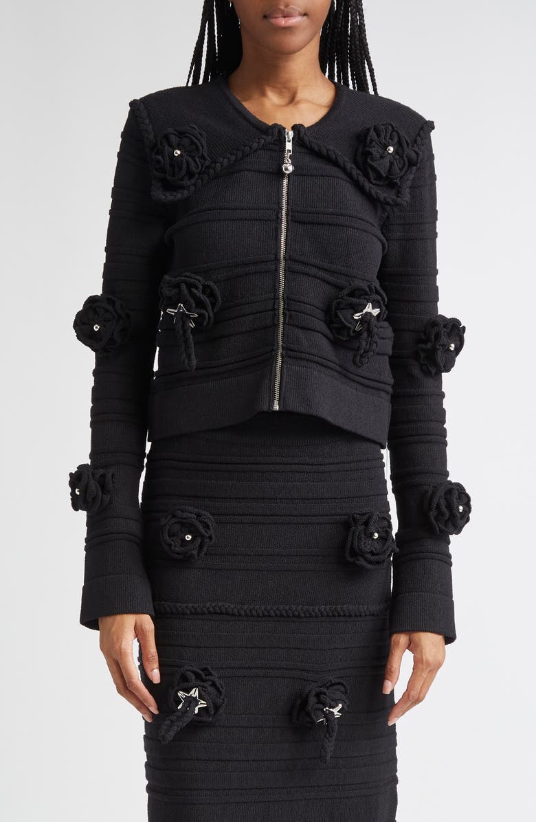 Chopova Lowena Club Floral Appliqué Rib Cardigan, Main, color, 