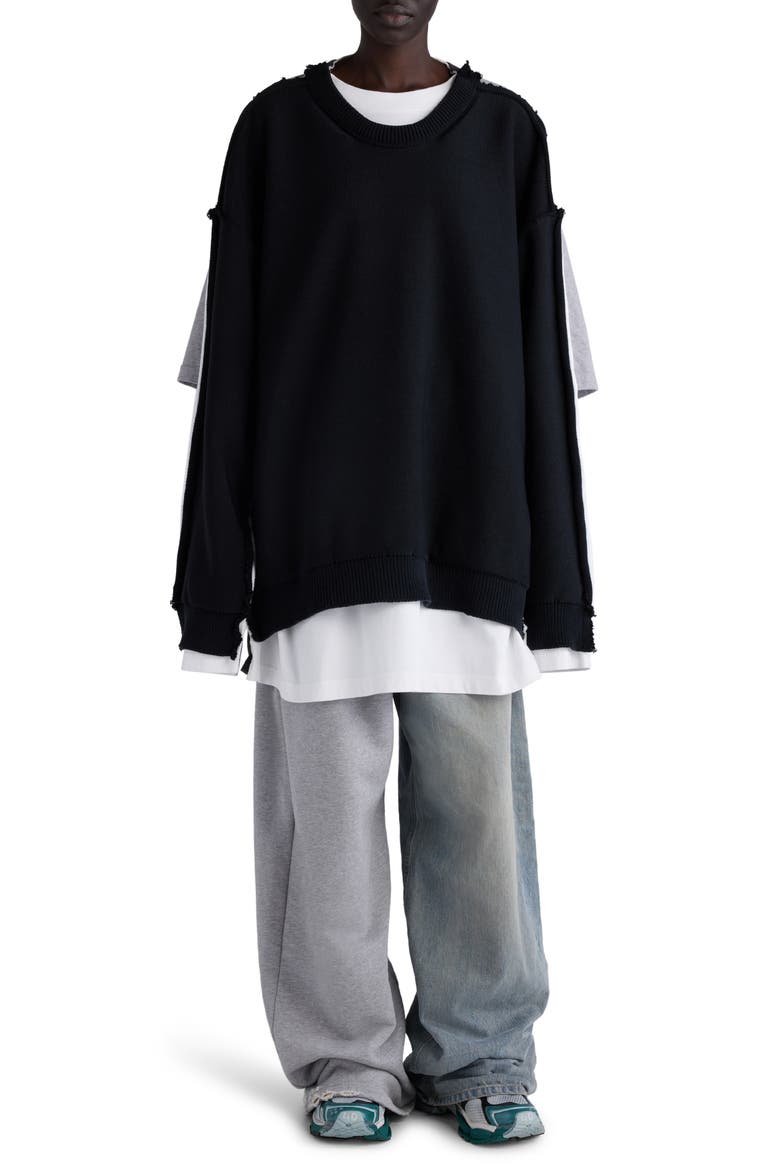Hybrid Oversize Sweater, Alternate, color, BLACK/ WHITE/ GREY