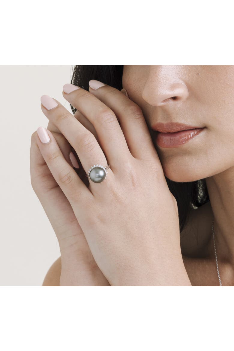Tahitian South Sea Pearl & Diamond Sage Ring, Alternate, color, White Gold