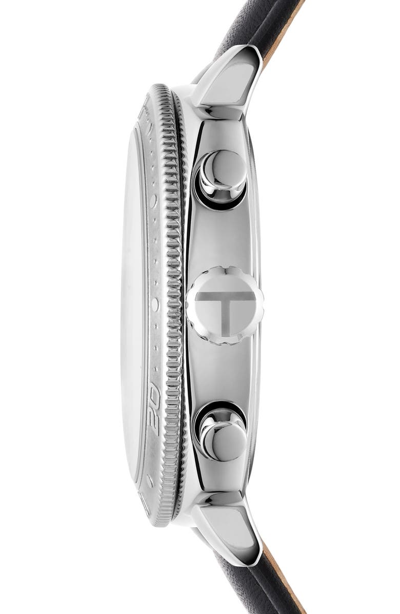 Ted Baker London Caine Chronograph Leather Strap Watch, 44mm, Alternate, color, Silver/ Silver/ Black