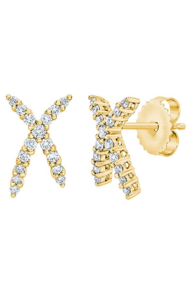 1/2Ct T.W. Diamond Fashion Women's X Shape Lab Grown Earrings 10k Gold Studs, Alternate, color, White Gold