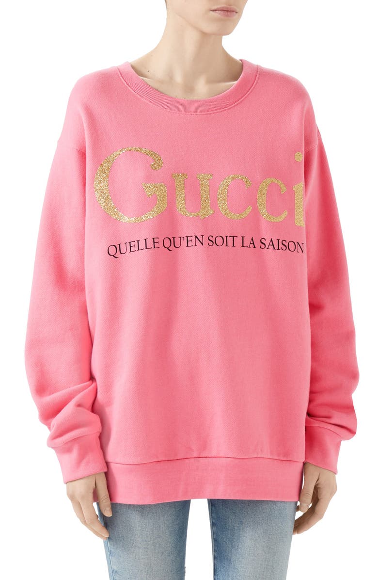 Gucci La Saison Glitter Logo Cotton Sweatshirt, Main, color, 