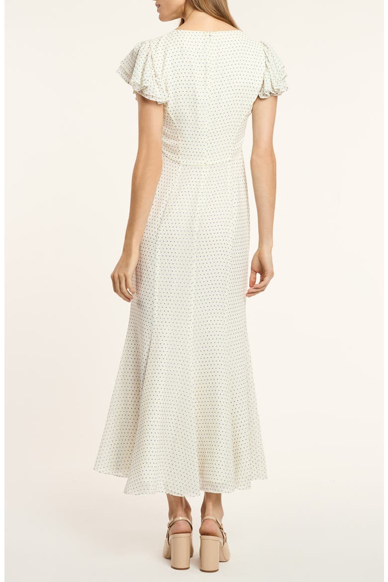 Pindot Flutter Sleeve Maxi Dress, Alternate, color, IVORY/ TWILIGHT BAY