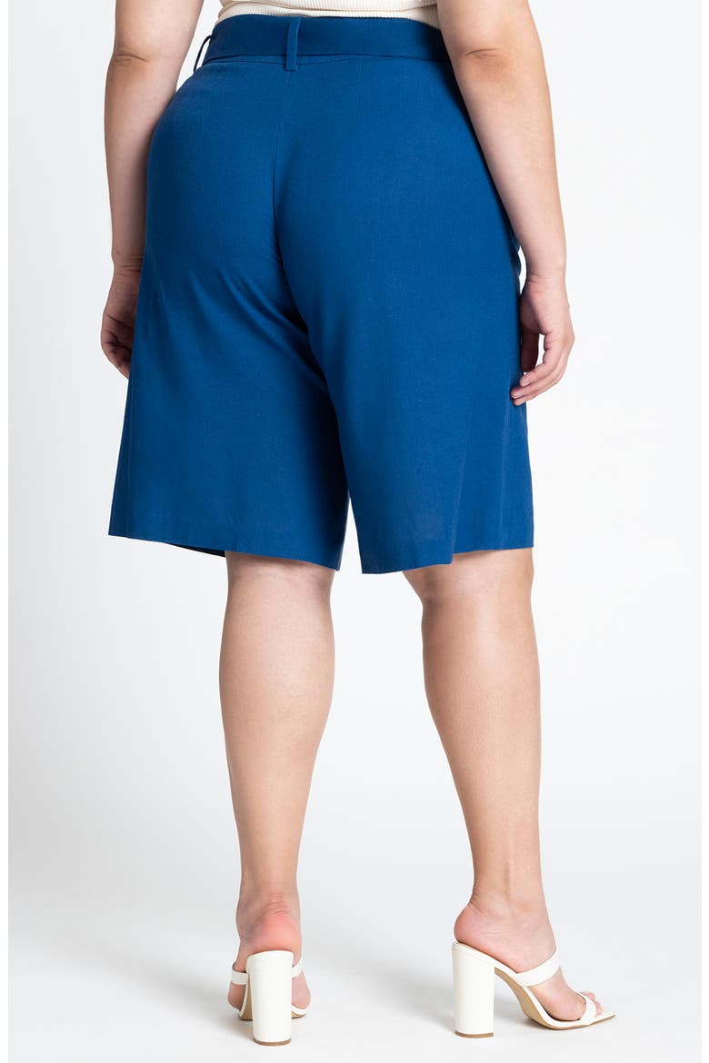 Belted Linen Blend Bermuda Shorts, Alternate, color, NAVY