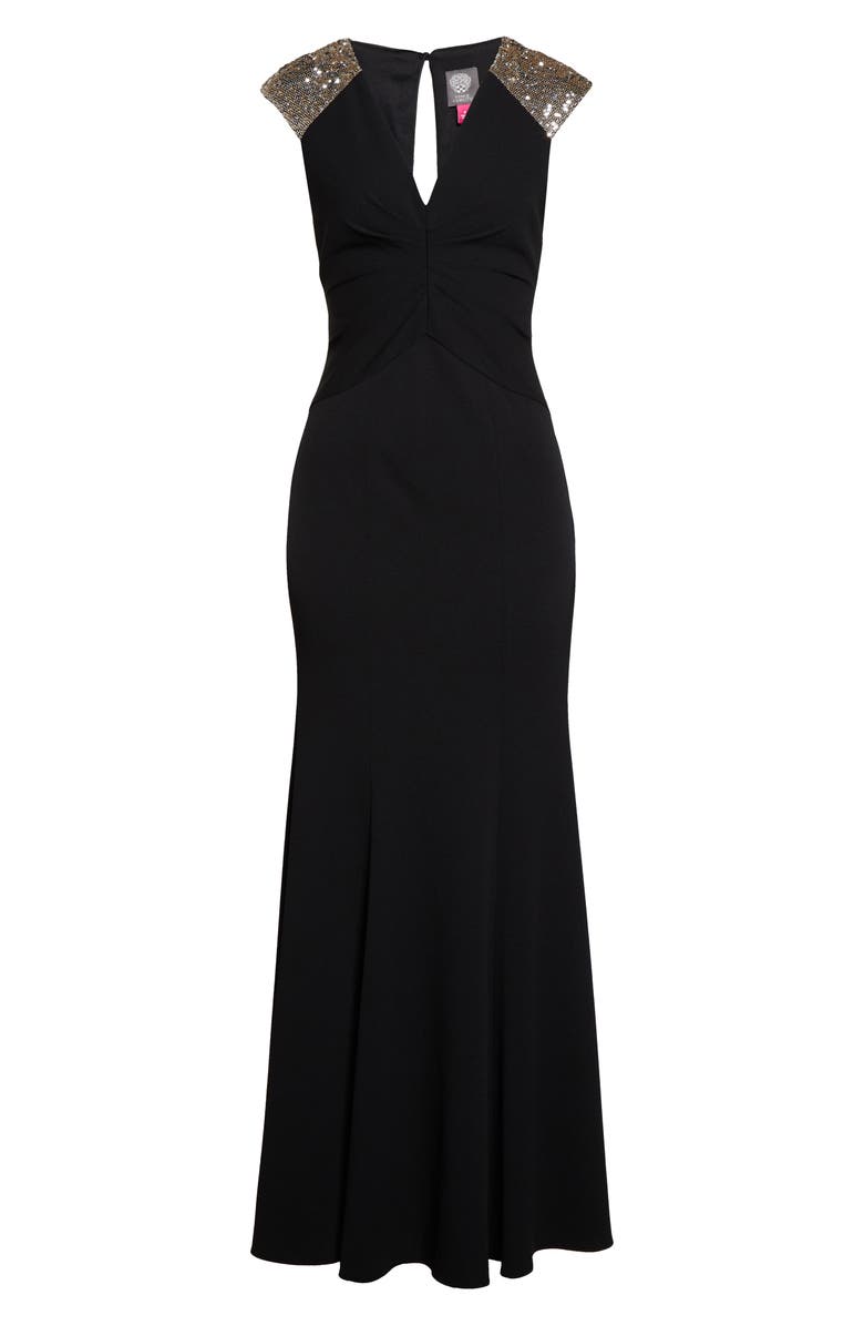 Vince Camuto Sequin Yoke Scuba Crepe Trumpet Gown, Alternate, color, 