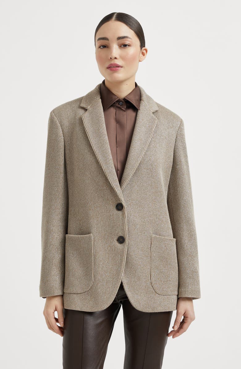 Brunello Cucinelli Knit blazer with monili, Alternate, color, Beige