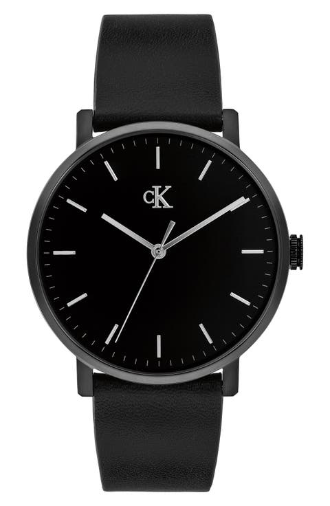 CK Real Leather Strap Watch, 40mm