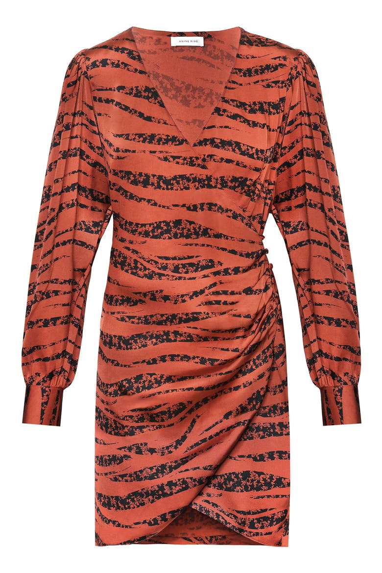 Penelope Long Sleeve Silk Minidress, Alternate, color, RUST ZEBRA