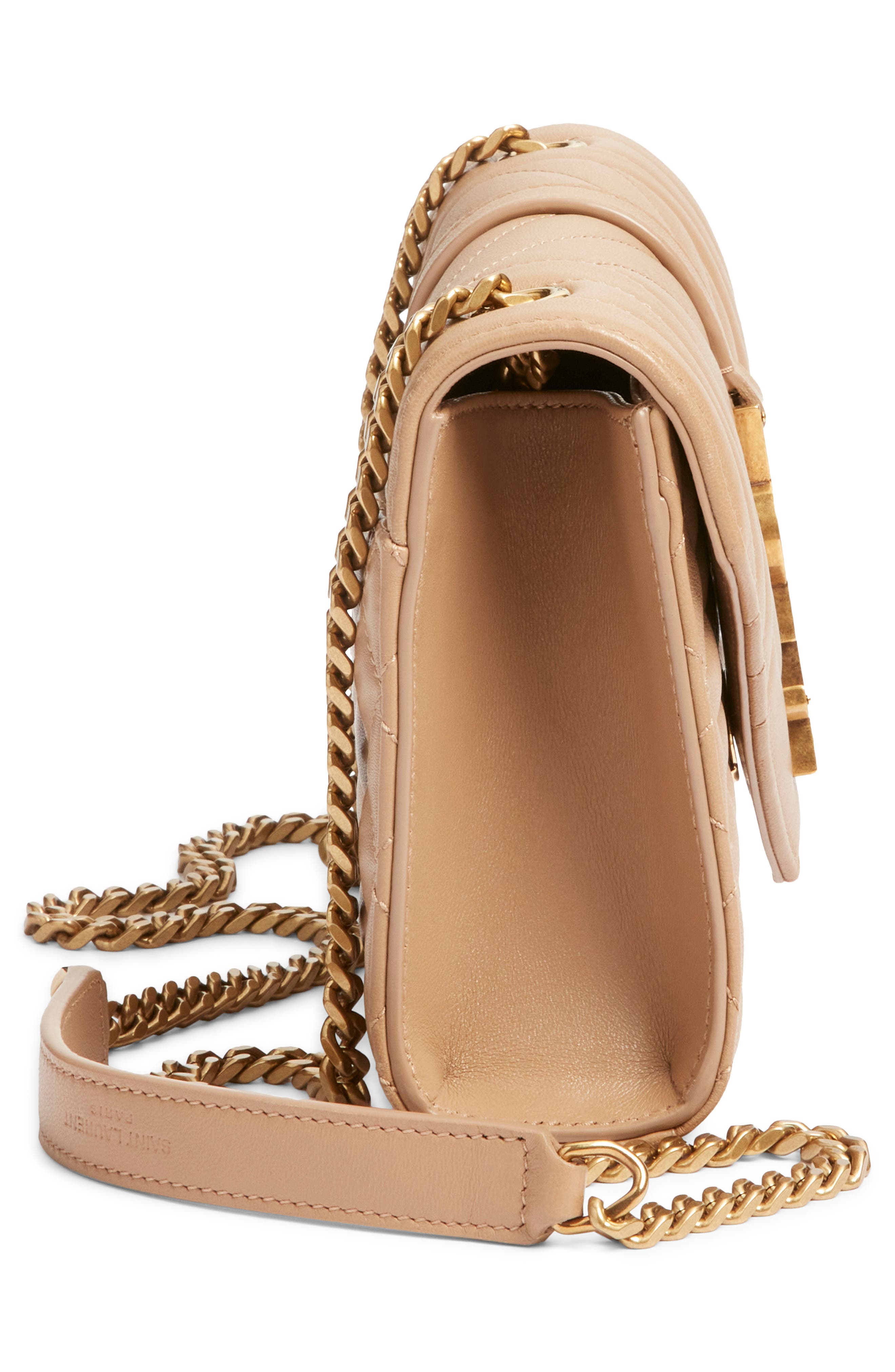 Saint Laurent Small Envelope Chain Strap Leather Shoulder Bag, Alternate, color, Dark Toffee