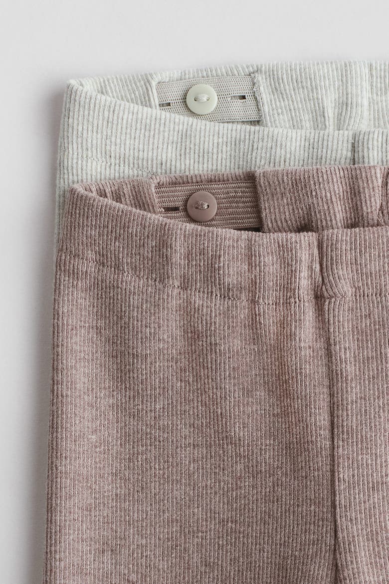 2-pack Ribbed Cotton Leggings, Alternate, color, Light green/beige