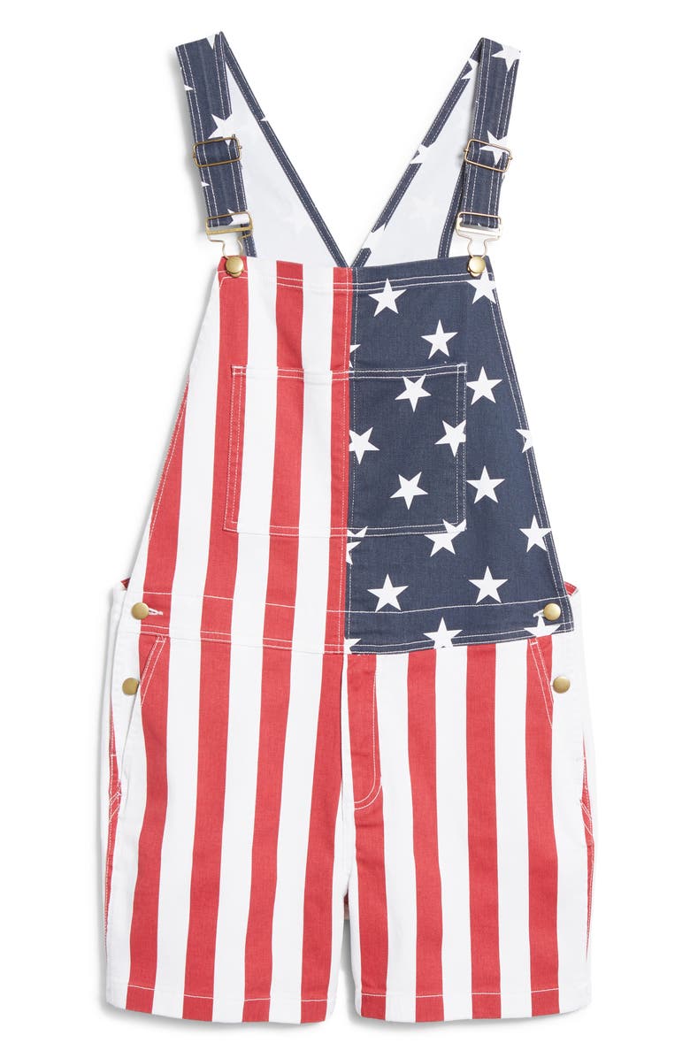 Chubbies Men's The Chubberalls 2.0 American Flag Denim Overalls, Alternate, color, 