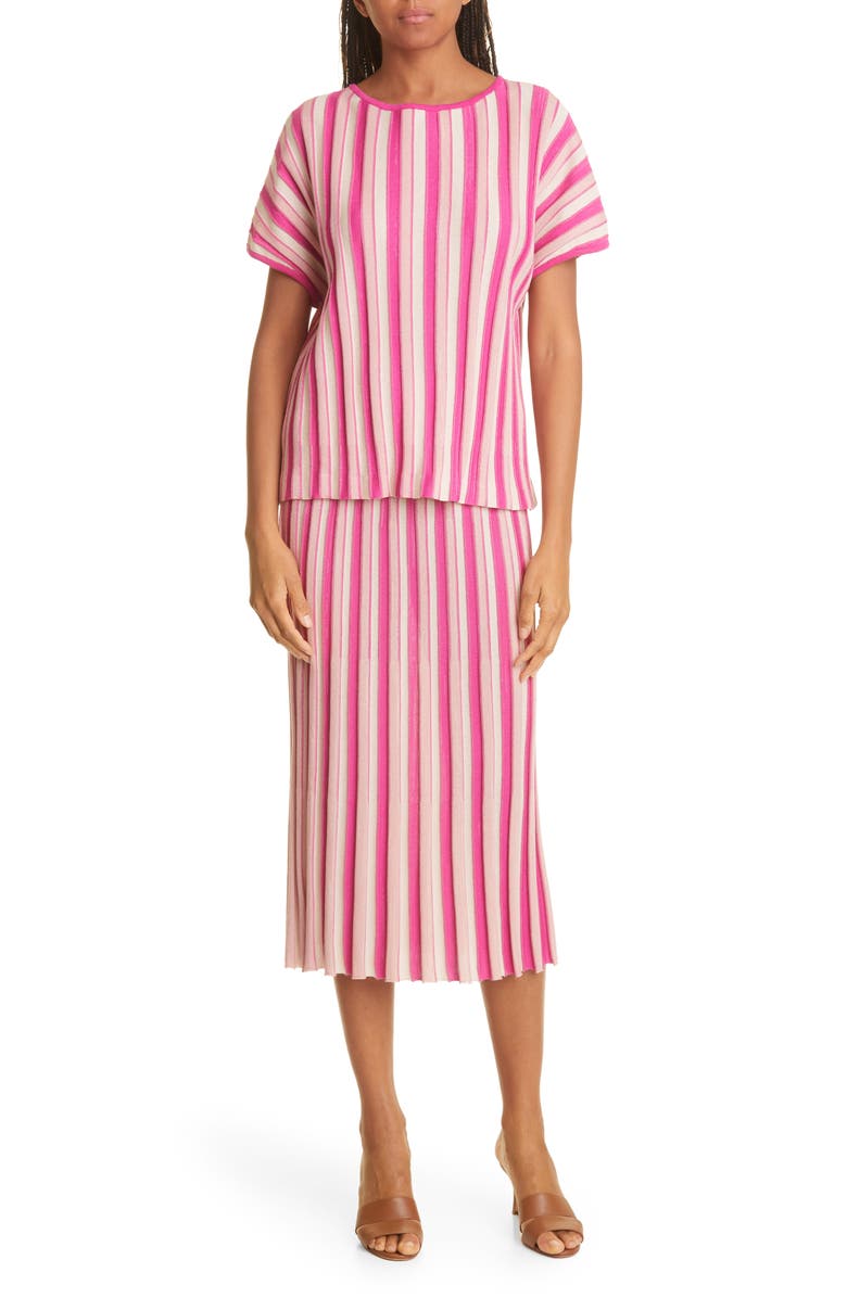 Misook Bold Vertical Stripe Short Sleeve Sweater, Alternate, color, 