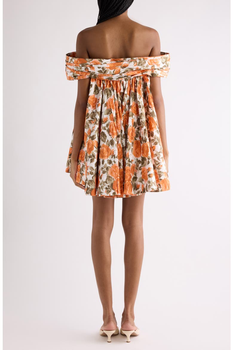 Rose Print Organic Cotton Poplin Babydoll Dress, Alternate, color, WHITE - ORANGE 1